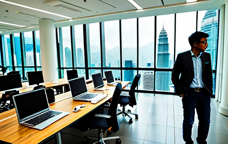 Modern Malaysian Innovation Hub**

A bustling co-working space in Kuala Lumpur, featuring diverse individuals collaborating on laptops and whiteboards filled with diagrams. The room is brightly lit with large windows showcasing the Petronas Twin Towers in the background. Focus on the integration of technology and local culture, with batik patterns subtly incorporated into the interior design. Everyone is fully clothed in professional attire. Safe for work, appropriate content, professional, family-friendly, perfect anatomy, natural proportions.

**
